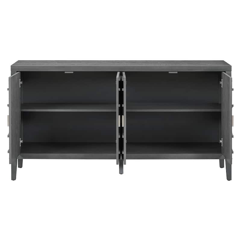 Retro Sideboard Doors with Circular Groove Design Round Metal Door Handle - 60"L x 16"W x 32"H