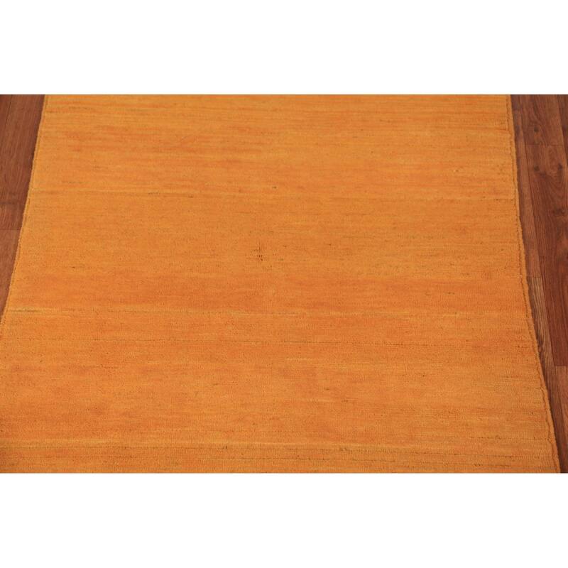 Gabbeh Modern Rug Hand-Knotted Striped Wool Carpet - 3'5" x 4'11"