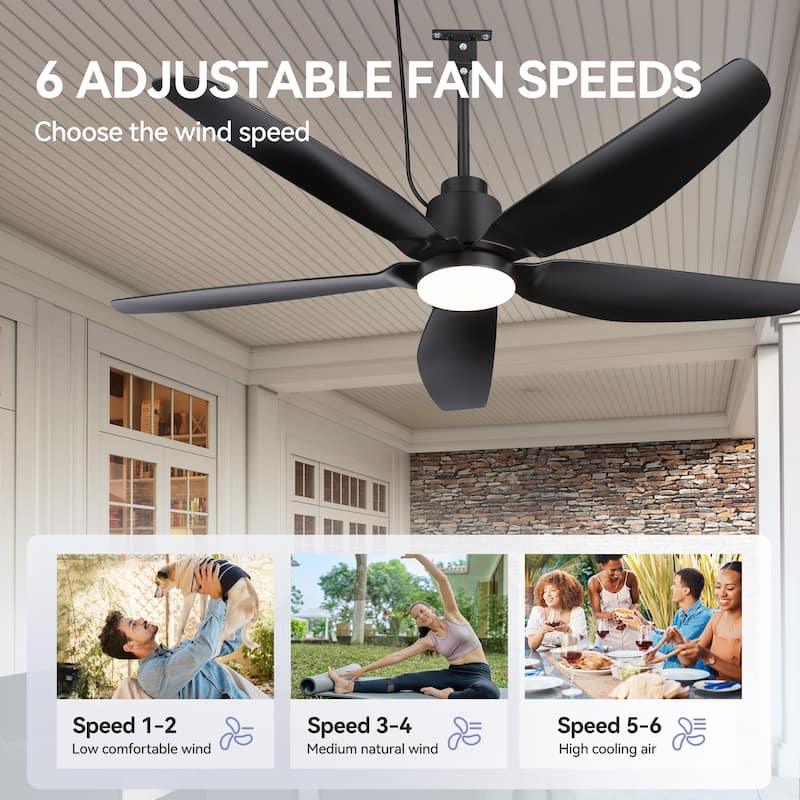 42"/52" Waterproof 5-Blade Outdoor Ceiling Fan with LED Light and Remote
