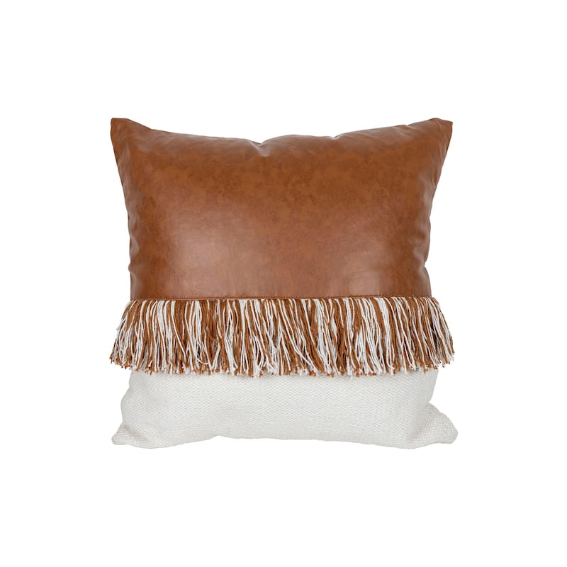 Foreside Home & Garden Brown Cotton& Faux Leather Filled Pillow