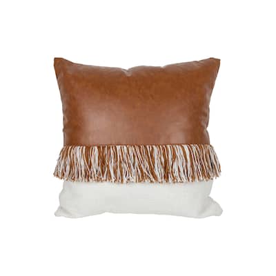 Foreside Home & Garden Brown Cotton& Faux Leather Filled Pillow