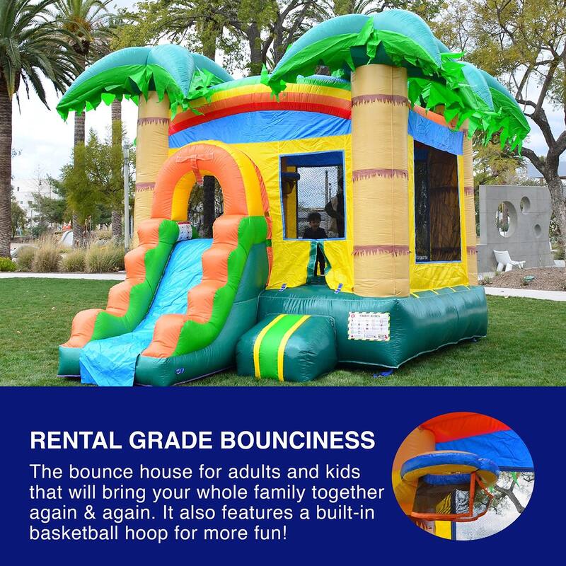 HeroKiddo Tropical Breeze Commercial Grade Inflatable Bounce House & Water Slide Combo w/ Air Blower, Lightweight, Outdoor Fun