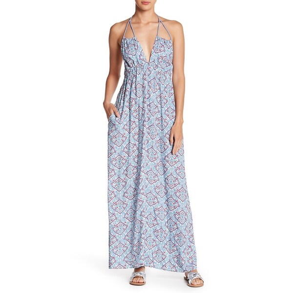 v neck printed maxi dress