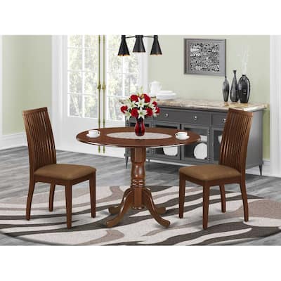 3-Piece Mahogany Finish Solid Wood Top - Round Dining Room Set - Seats 4