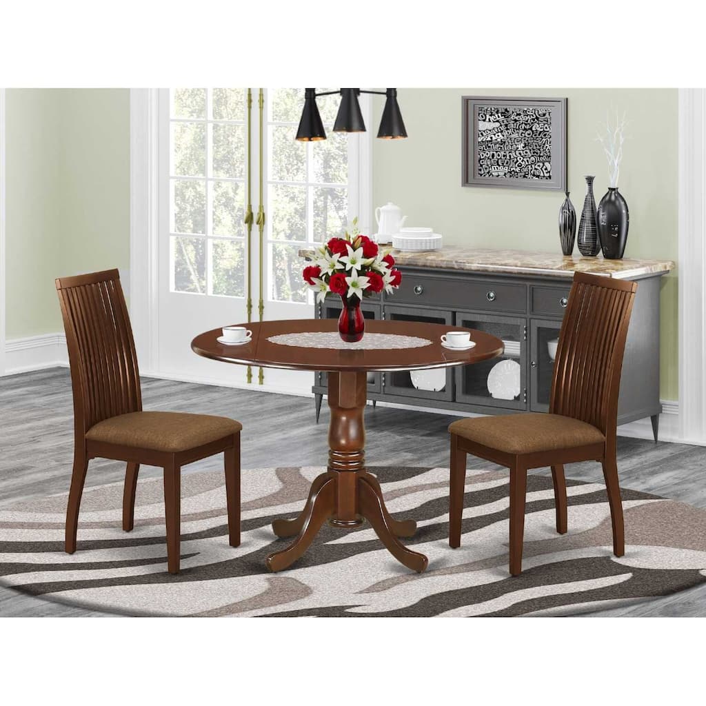 3-Piece Mahogany Finish Solid Wood Top - Round Dining Room Set - Seats 4