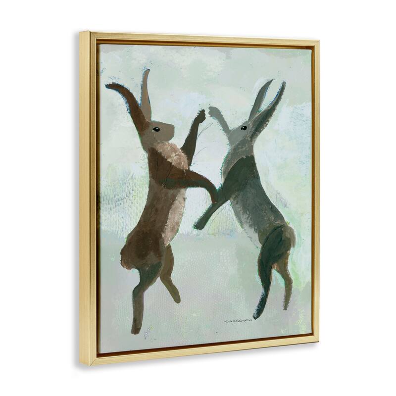 Stupell Boxing Hares in Neutral Tones Framed Floater Canvas Wall Art Design By Kay Widdowson