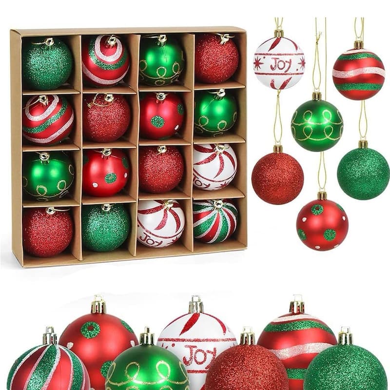 16PCS 2.36in Decorative Christmas Balls Ornaments for Xmas Tree Decor - N/A - White