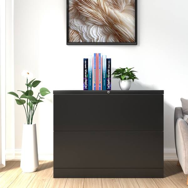 Shop Home Office 2 Drawer Lateral File Cabinet Metal Steel Filing Cabinet With Lock Overstock 31914690