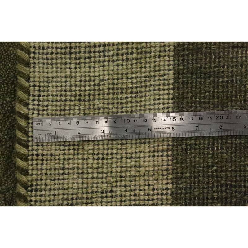 Hand Knotted Oriental 100% Wool Carpet Modern Geometric Green Gabbeh Area Rug - 6' 0'' X 4' 0''