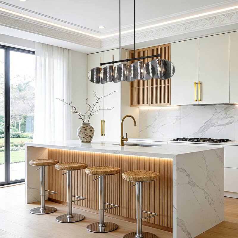 Modern 5-Light Linear Textured Gray Glass Chandelier for Kitchen Island Dining Room - L 52.1" x W 9.8" x H 11"