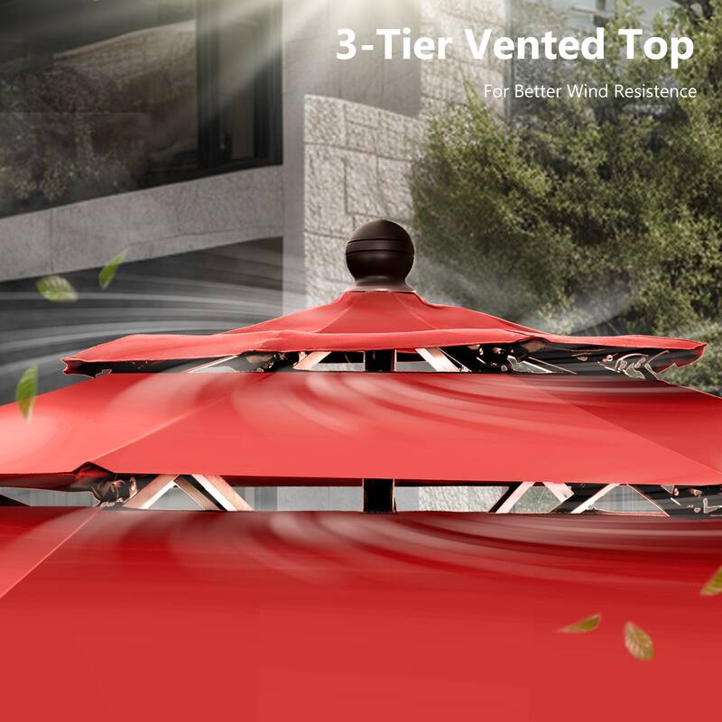 MAISON ARTS 6-Piece Outdoor Dining Set with 10ft 3 Tier Auto-tilt Umbrella, Metal Square Table & 4 Stackable Chairs