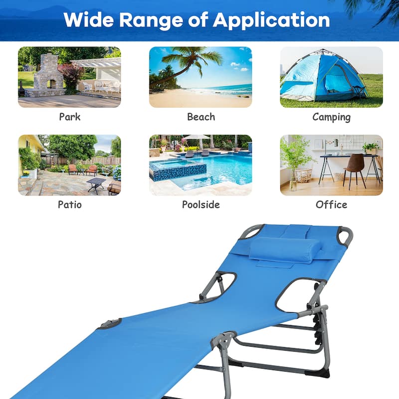 Goplus Outdoor Beach Lounge Chair Folding Chaise Lounge with Pillow - See Details
