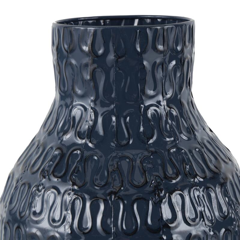Metal Dimensional Textured Decorative Vase with Wavy Pattern - Dark Blue - Roche River Decor