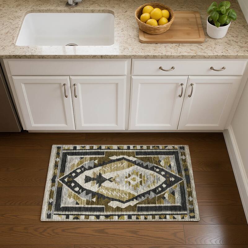 Premium Washable Super Soft Global Medallion Mayfield Rug - Chocolate - 1'8" x 2'6"