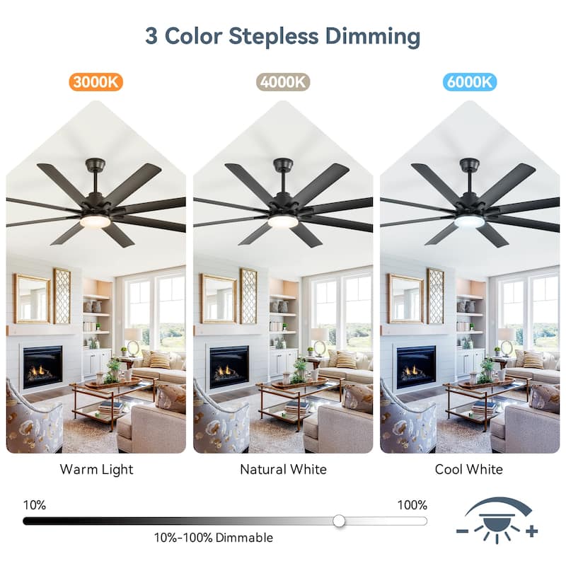 42“/52"/60"/48" Noiseless Walnut Wood Ceiling Fan with Remote Control, Integrated Light Optional