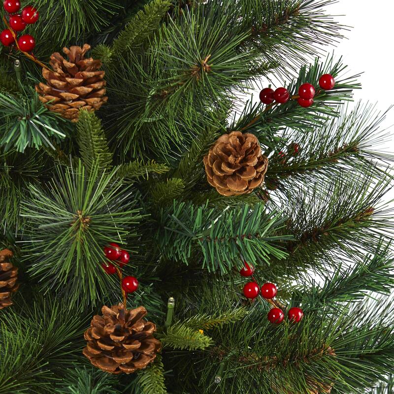 5’ Pinecone & Berry Pine Artificial Christmas Tree, Clear LED Lights - 5 Foot