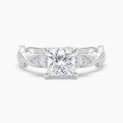 Auriya 14k Gold Princess Lab Grown Diamond Thorn Vine Three Stone Hidden Halo Engagement Ring 1 to 5 ct. tw. (F-G, VS)
