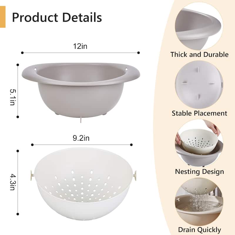 Javlergo Stackable Double Layer Colander with Rotatable Design BPA Free PP Material Dishwasher Safe for Indoor Outdoor Use