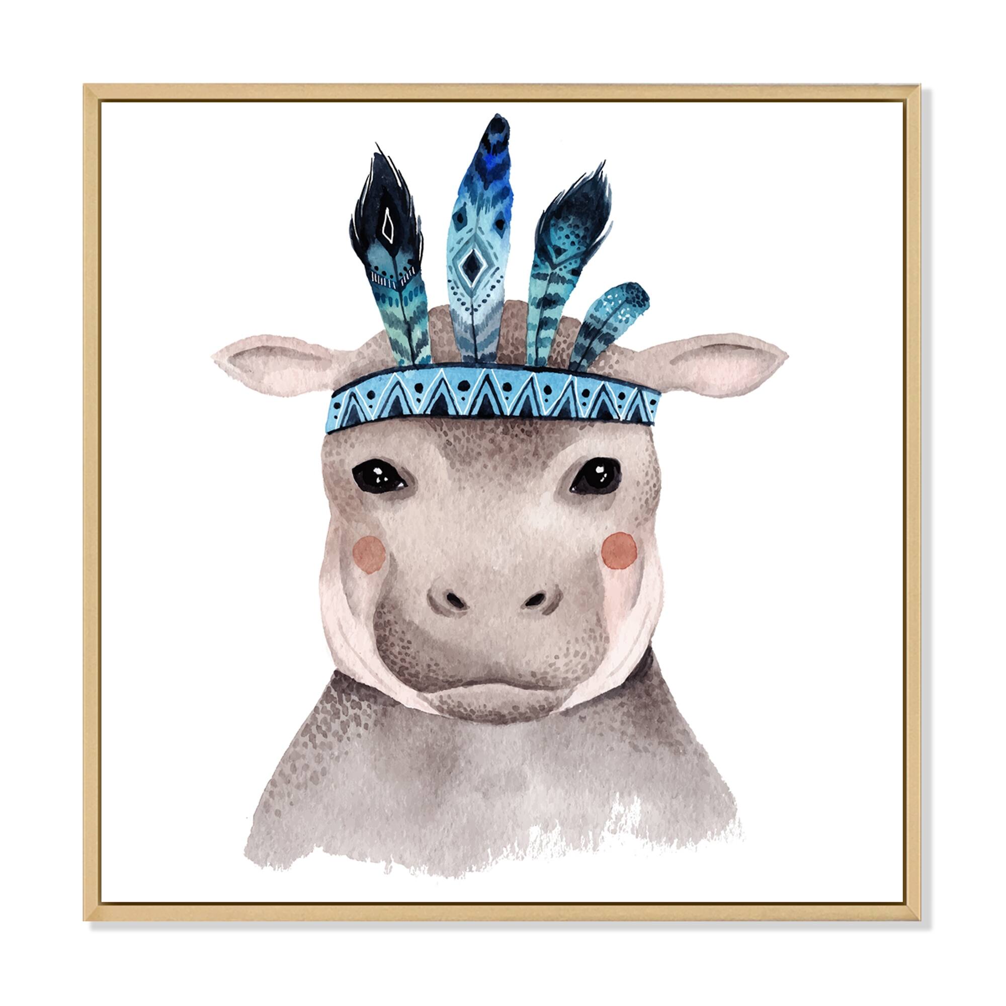 Designart "Cute Hippo Portrait For Kid" Traditional Framed Children's