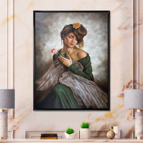 slide 2 of 8, Designart 'Vintage Sensual Woman Painting II' Glam Framed Canvas artwork 12 in. wide x 20 in. high - Black