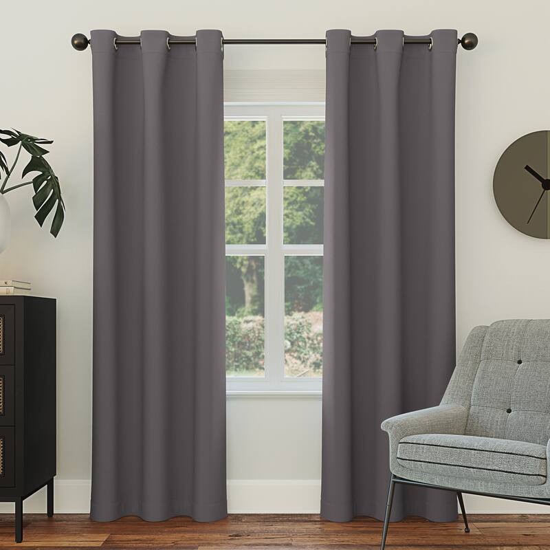 Sun Zero Saxon Energy Saving Blackout Grommet Curtain Panel, Single Panel - 40" x 54" - Charcoal