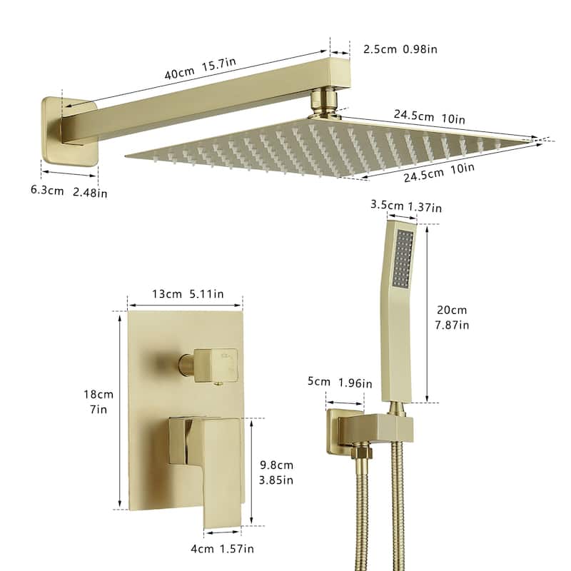 Double-Handle Brushed Gold Wall Mounted Complete Shower System