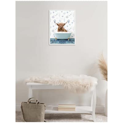 Kate and Laurel Sylvie Highland Cow in Under the Sea Bathtub Framed Canvas by Amy Peterson