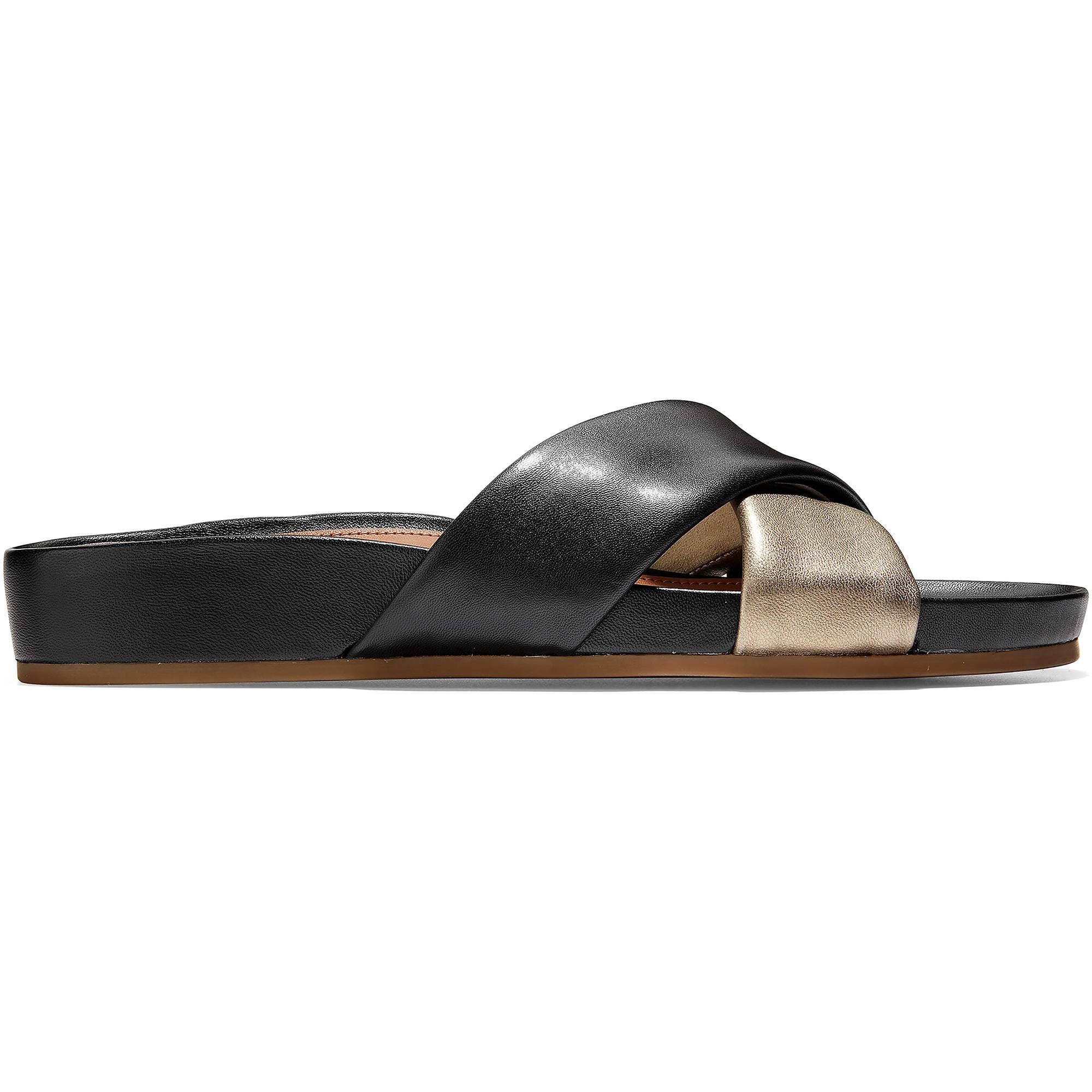 metallic slide sandals