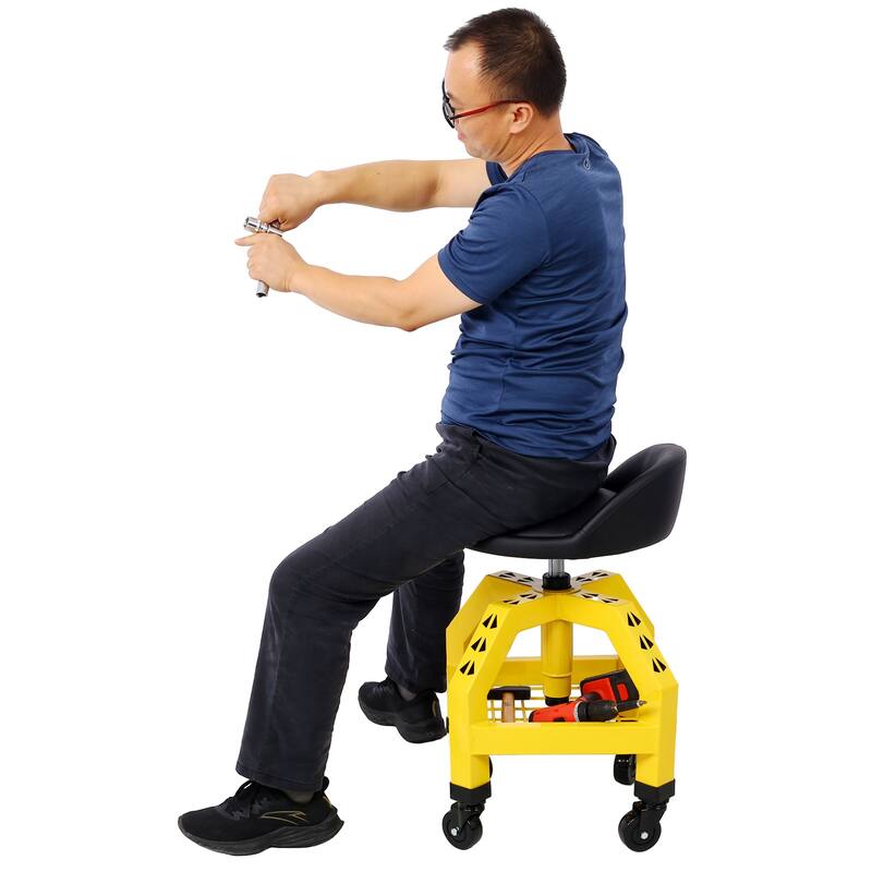 Pneumatic 360 Degree Swivel Stool, Mechanics Rolling Creeper Seat, Heavy Duty Rolling Mechanics Stool, Shop Stool with Casters