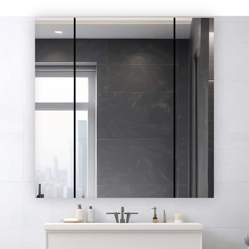 AQUADOM Royale 36W Medicine Cabinet Defogger, 3X LED Lighted Vertically Adjustable Magnifying Mirror, Electrical Outlets.