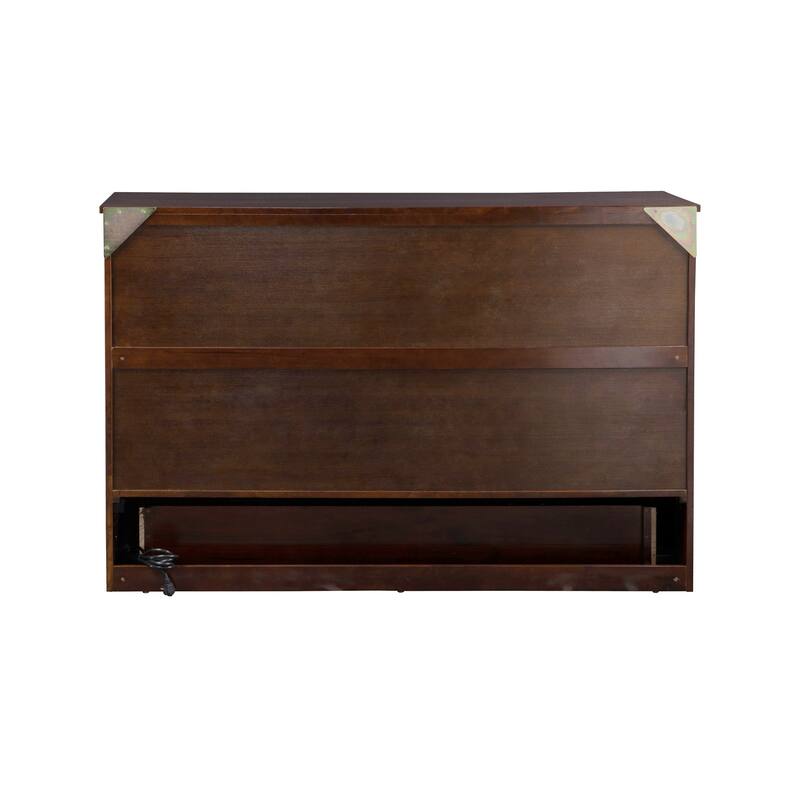 Murphy Bed Chest Queen - Fold Out Bed with Charging Station, Space Saving Furniture, Antique Walnut Finish