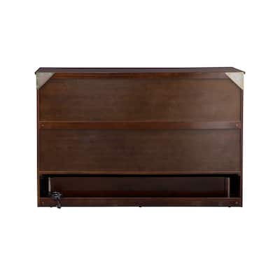 Murphy Bed Chest Queen - Fold Out Bed with Charging Station, Space Saving Furniture, Antique Walnut Finish