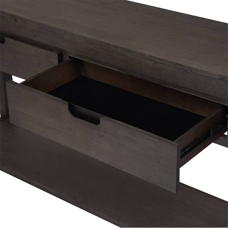 Wood Console Table with 2 Drawers and 1 Shelf for Hallway Living Room