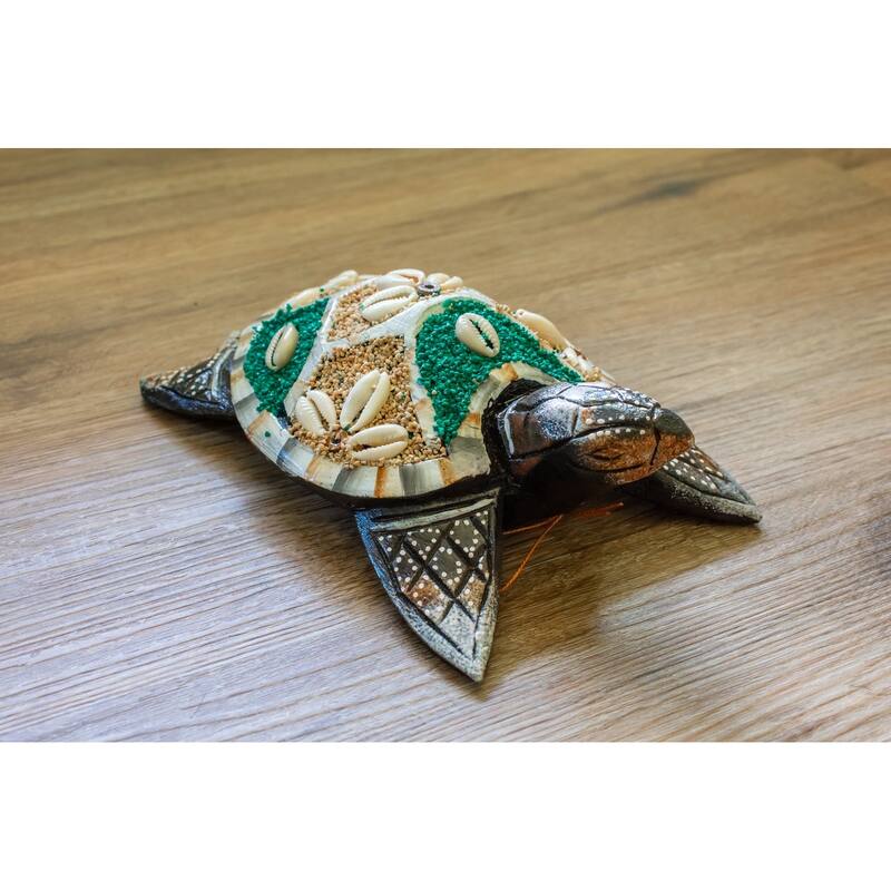 Wooden Tortoise Turtle Home Decor Sculpture Statue Wall Hanging Handmade Seaside Tropical Nautical Ocean Coastal