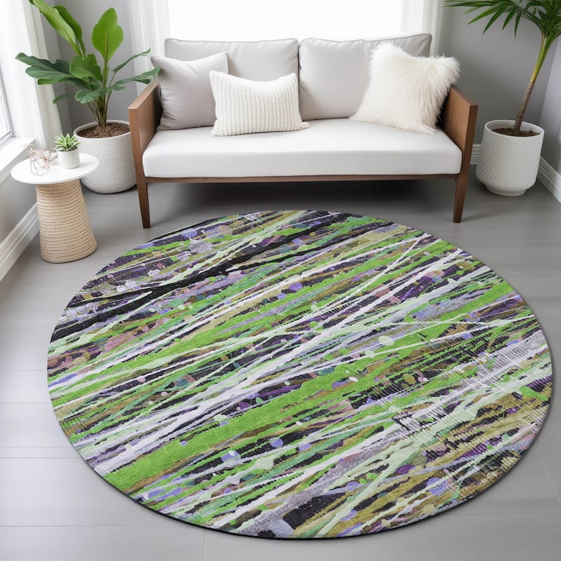 Machine Washable Indoor/Outdoor Abstract Stripes Chantille Rug