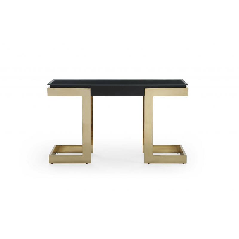 HomeRoots 52" Black and Gold Glass Pedestal Console Table - 52.00 in. x 43.00 in. x 18.00 in.