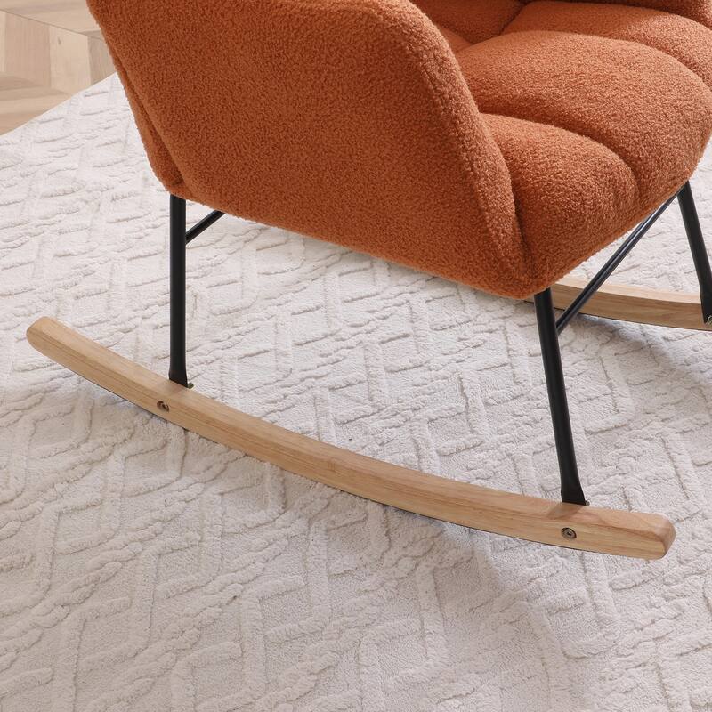Rocking Chair Teddy Upholstered Glider Rocker Rocking Accent Chair Padded Seat with High Backrest Armchair Comfy Side Chair - Orange