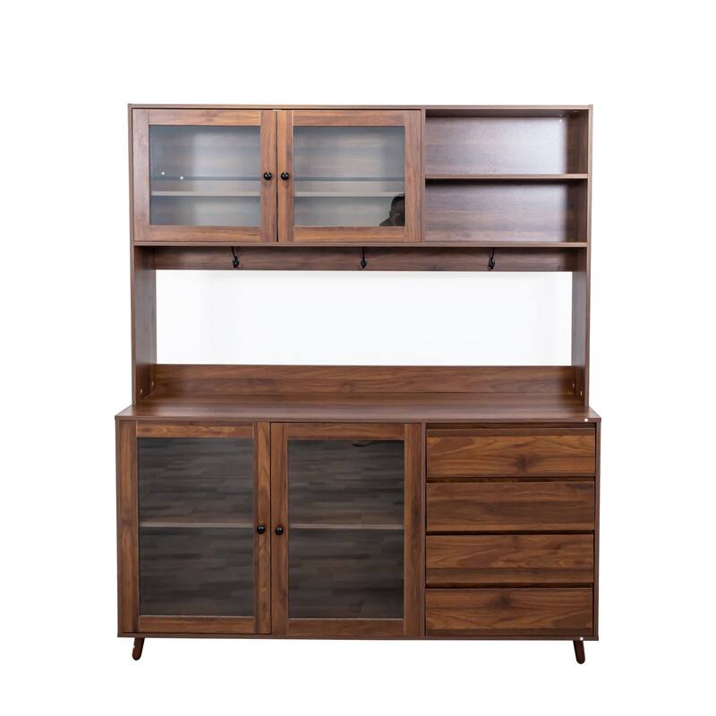 63" W Large Kitchen Hutch Cabinet, Freestanding Pantry Cabinets Storage Kitchen Cupboard with 4 Doors