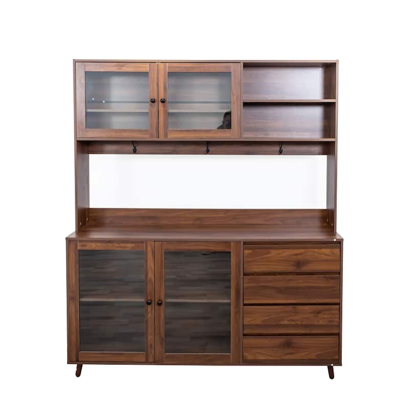 Freestanding Kitchen Pantry Storage Cabinet, Kitchen Hutch with 4 Doors, Shelves & 4 Drawers, Sideboard Buffet Cabinet