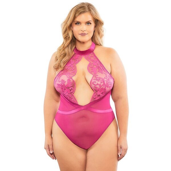 Plus Size Eva Embroidered Teddy - Festival Fuchsia. Opens flyout.