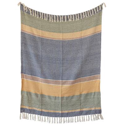 Foreside Home & Garden Hand Woven Blue Green Yellow Throw Blanket Cotton