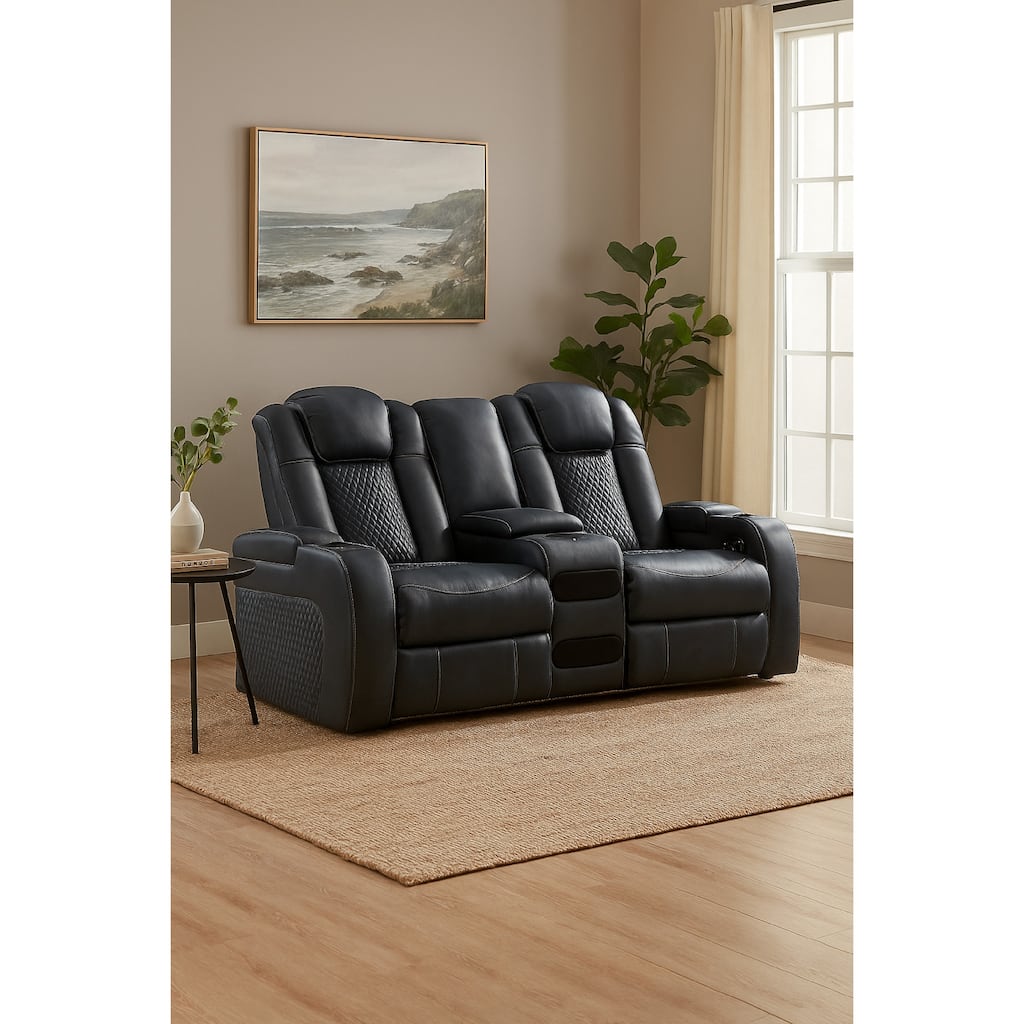 Fynne LED Power Reclining Loveseat, Sapphire Blue Faux Leather 74 Inch