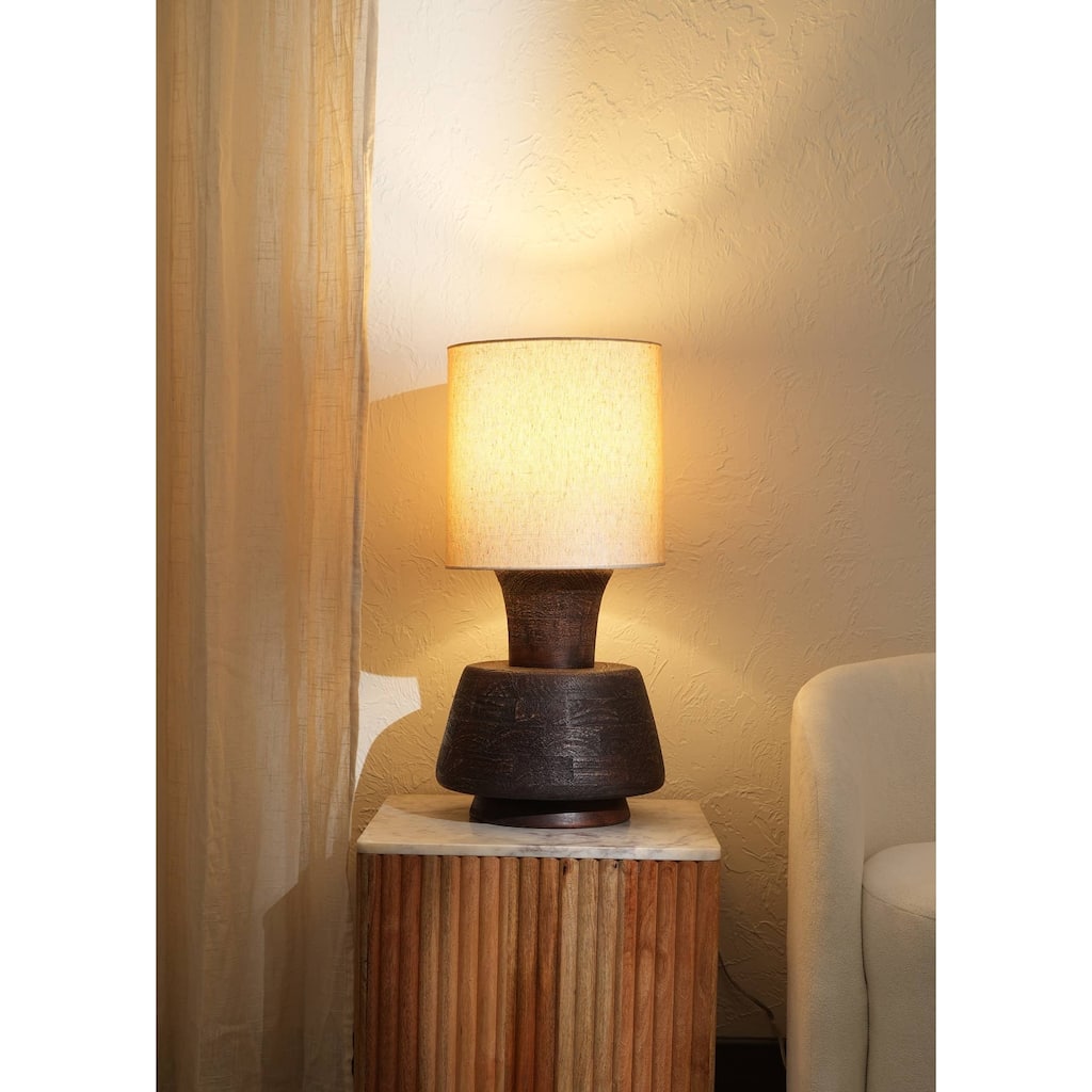 Handcrafted Artisanal Decorative Table Lamp with Wooden Base For Living Room-Bedroom-Home Decor-Tabletop-13X13X26.5"