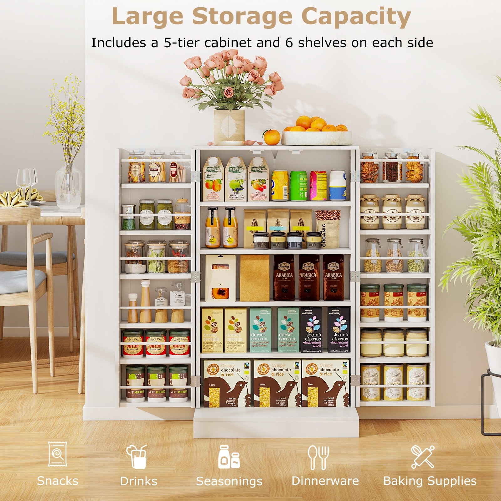 Gymax 41'' Tall Pantry Cabinet Kitchen Storage Cabinet w/ Doors