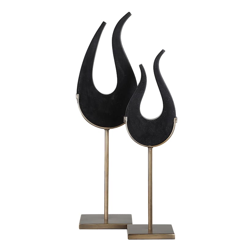 Uttermost Black Flame Sculptures, Set of 2 - 7.25"W x 24.25"H x 4.5"D
