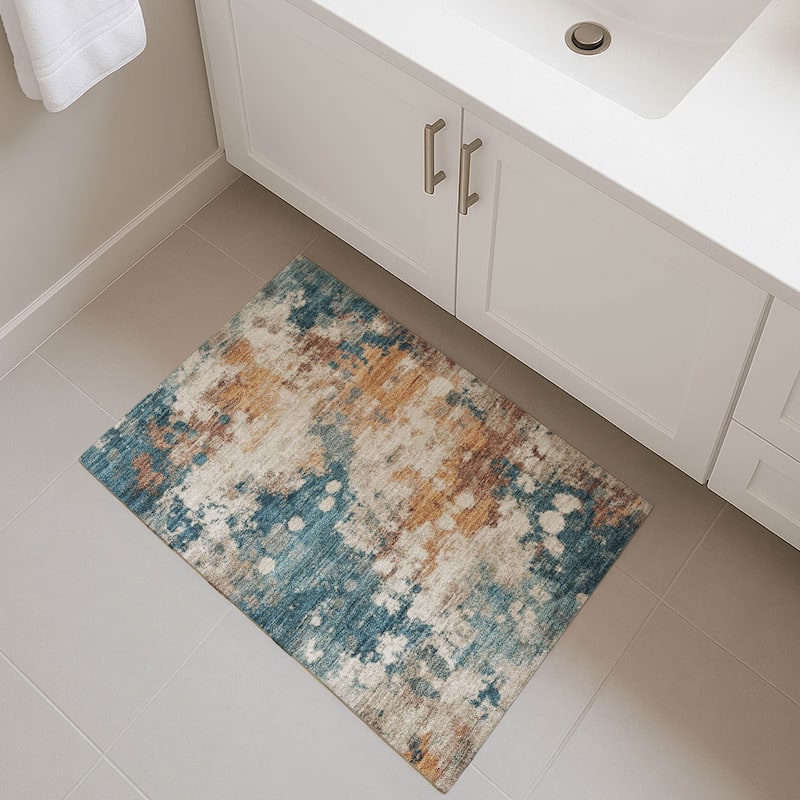 Premium Washable Super Soft Modern Splatter Mayfield Rug - Teal - 1'8" x 2'6"