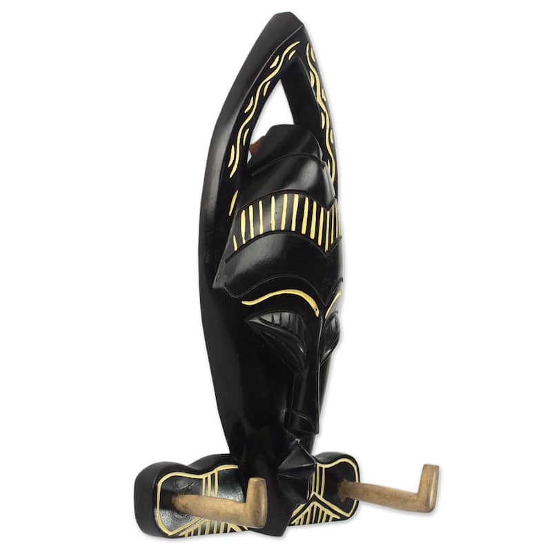 Handmade Blessed Face Wood key holder (Ghana) - 14.75" H x 7.75" W x 4.7" D