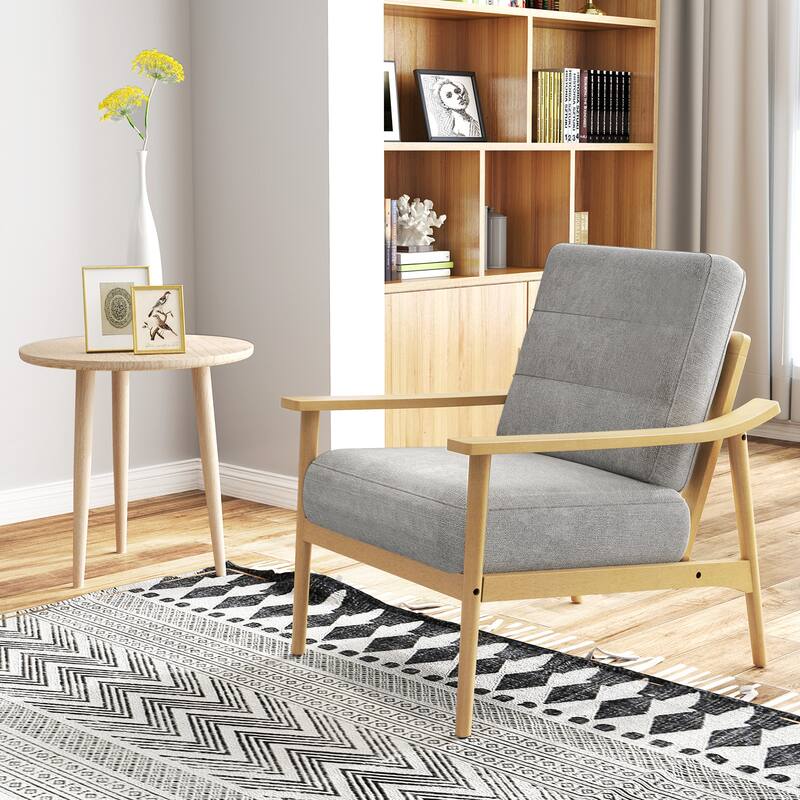 Gymax Modern Accent Chair Upholstered Leisure Armchair w/ Rubber Wood