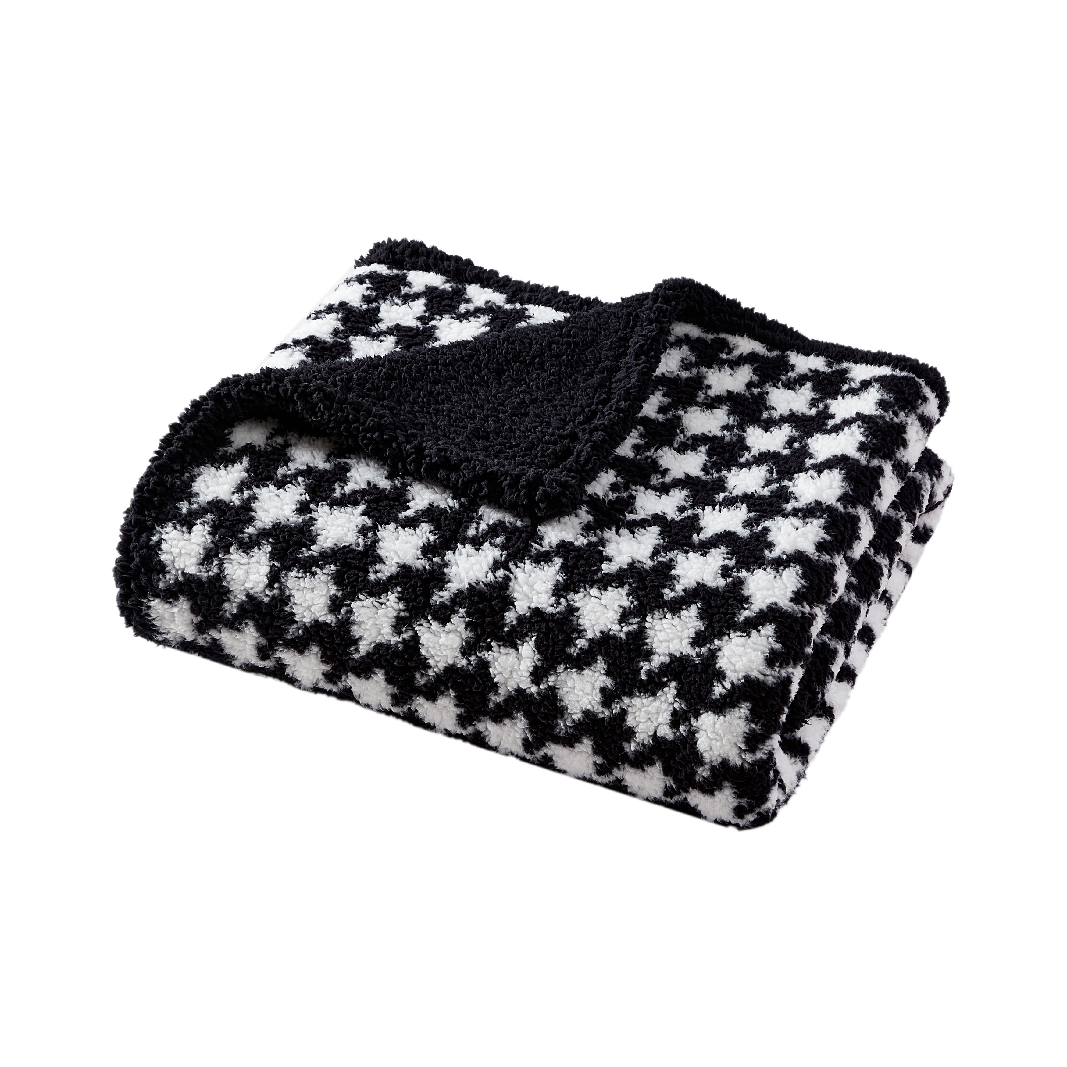 Betsey Johnson Printed Ultra Soft Plush Sherpa Throw Blanket Houndstooth Purple