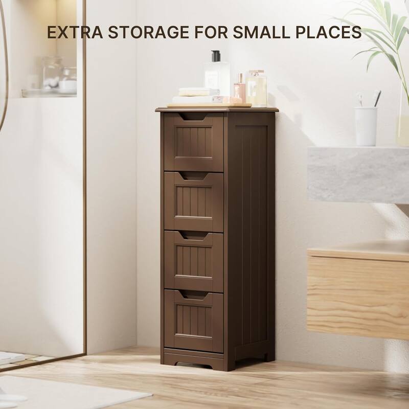 Bathroom freestanding floor standing storage cabinet with 4 drawers slim storage cabinet tall linen tower